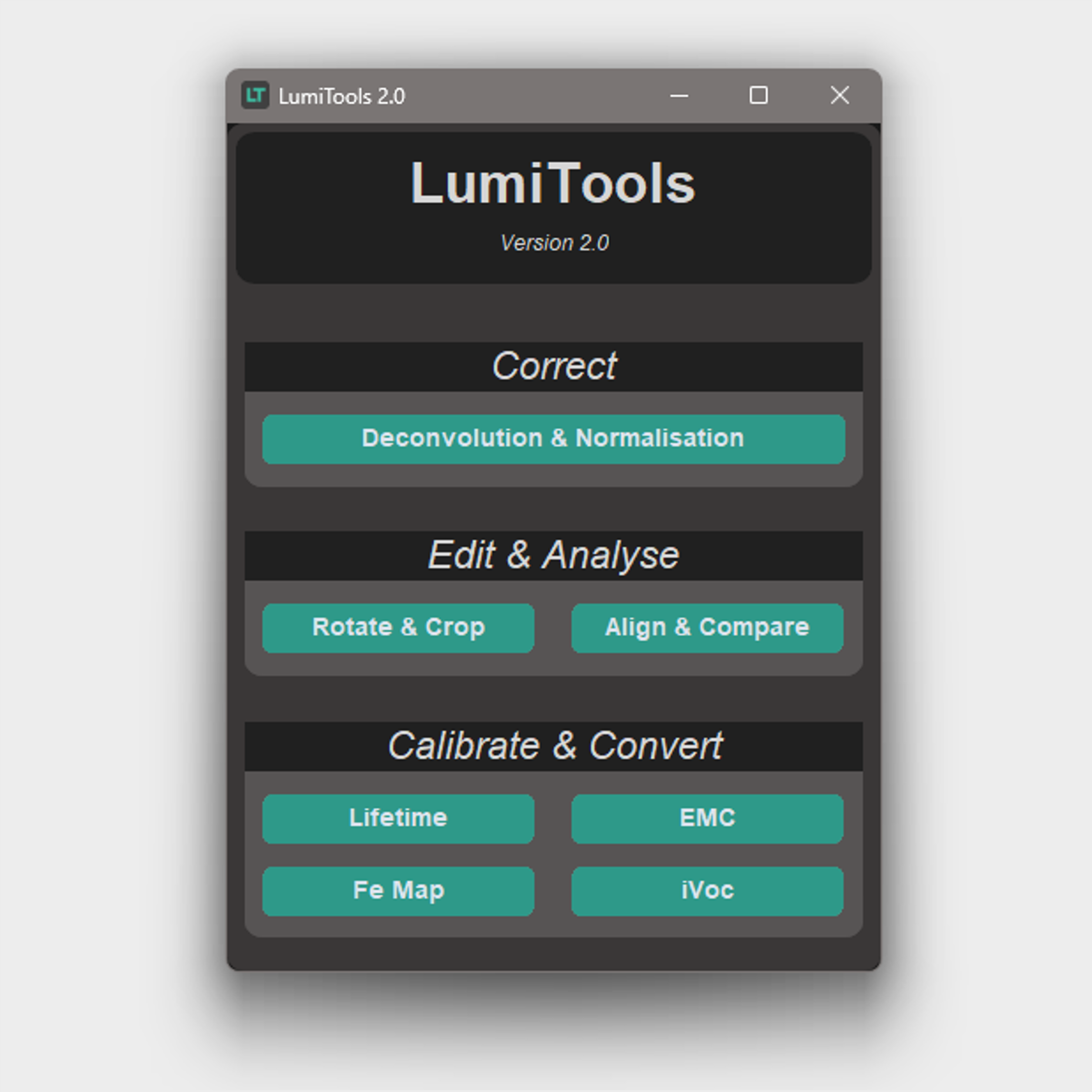 LumiTools 2.0 main menu